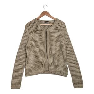 Massimo Dutti Cardigan Sweater XL Gold Metallic Open Knit Long Sleeve Old Money